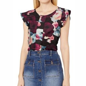 Tahari ASL Women's Cap Sleeve Silky Floral Top Medium NWT Pink Purple